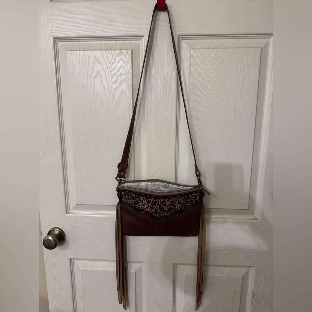 Myra Brown Leather Crossbody Bag With Fringe